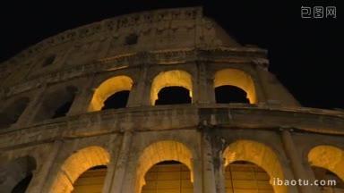 多利和低角度拍摄的夜晚照明竞技场世界著名的古罗马圆形剧场